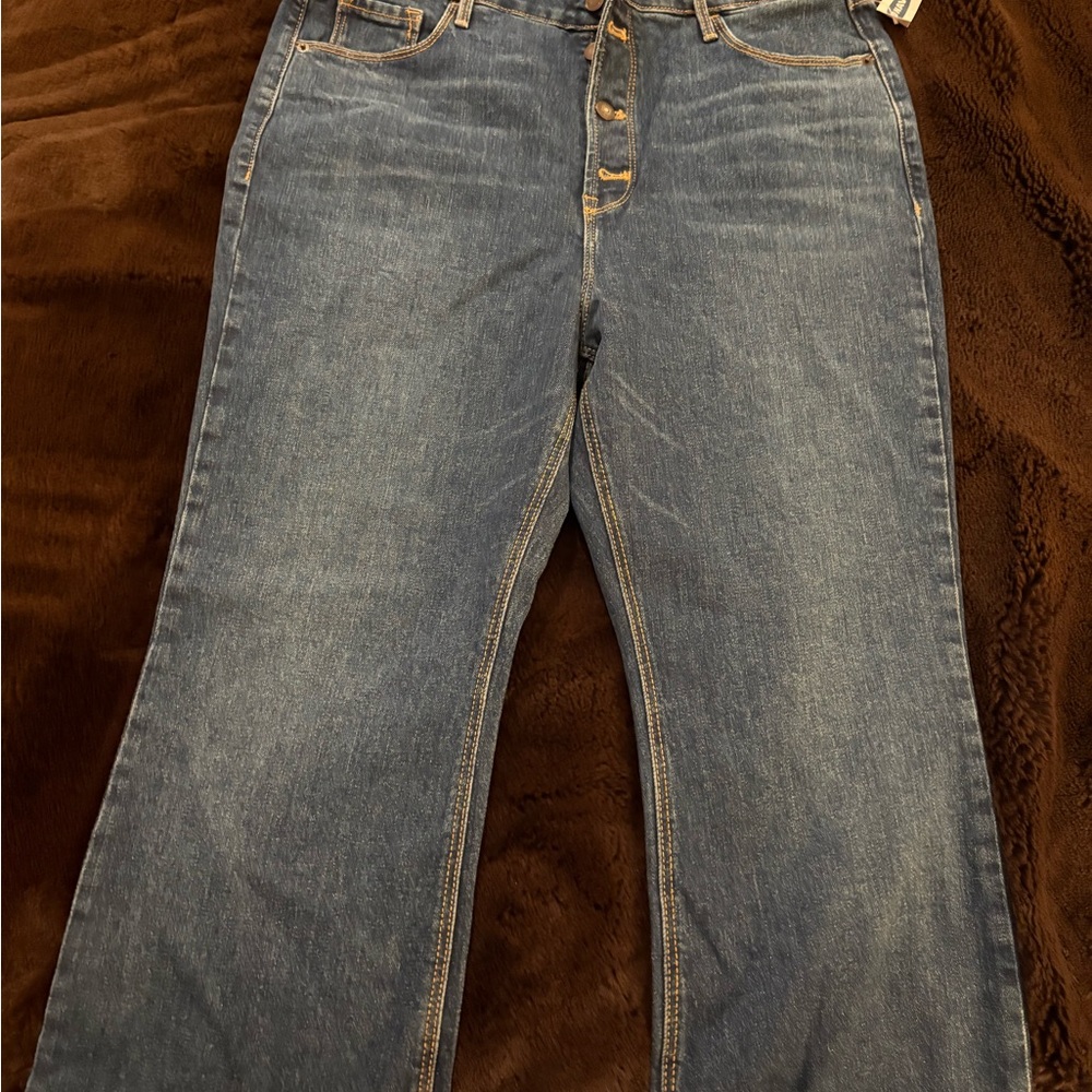 Old Navy Dark Blue Flare Jeans with Contrast Stitching - Picture 2 of 4